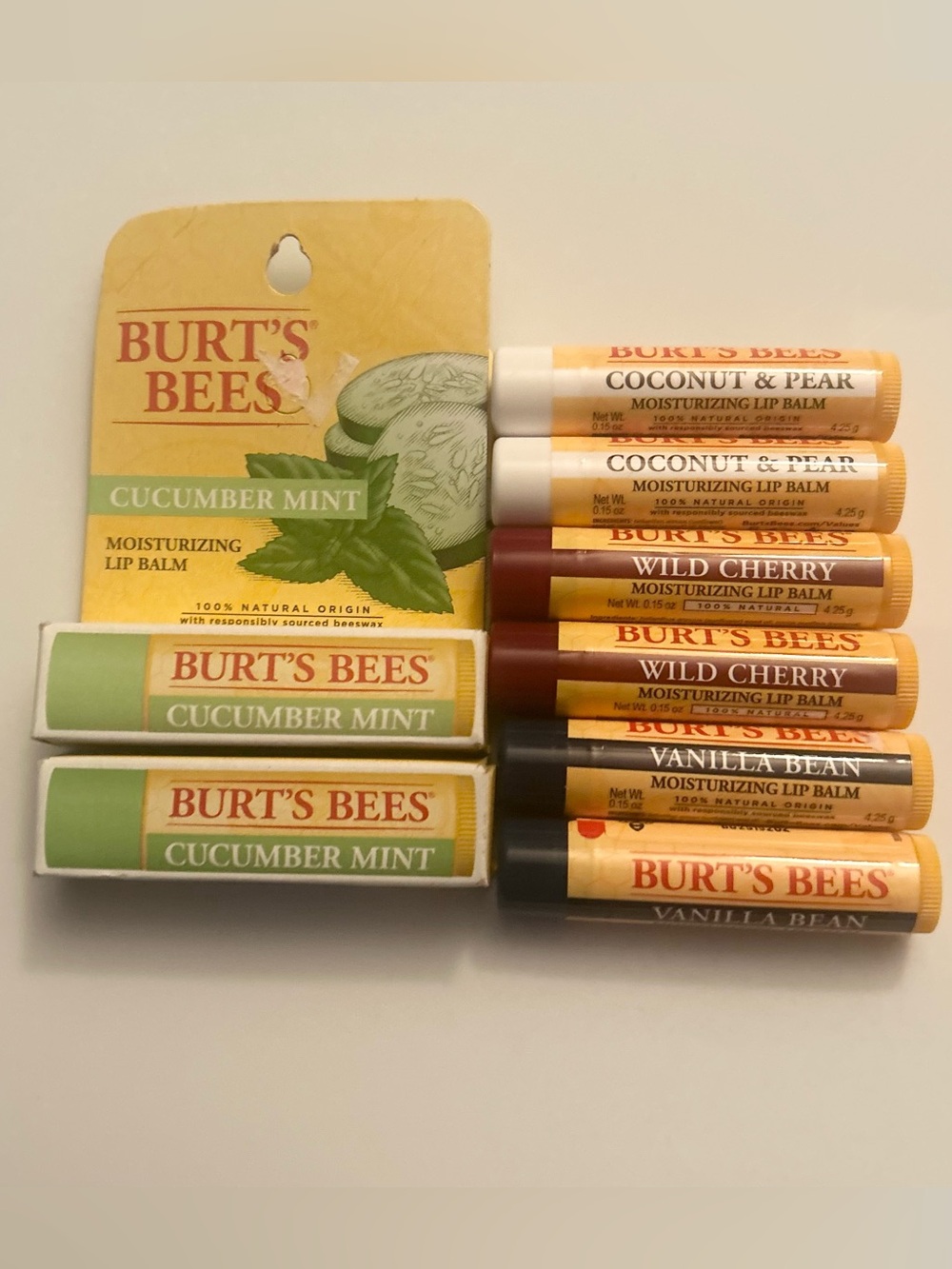 Free with Purchase Burt's Bees Lip Balm Variety Pack Yellow, Green, Brown, White